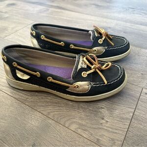 Sperry Women's Black and Gold Loafers